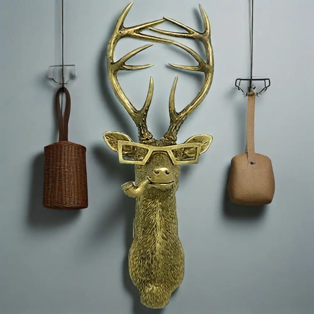 نظارات على شكل رأس غزال للتعليق على الحائط من البرونز المقلد لتزيين الحائط على شكل حيوانات مناسبة لغرفة المعيشة وغرفة النوم ومدفأة المكتب
