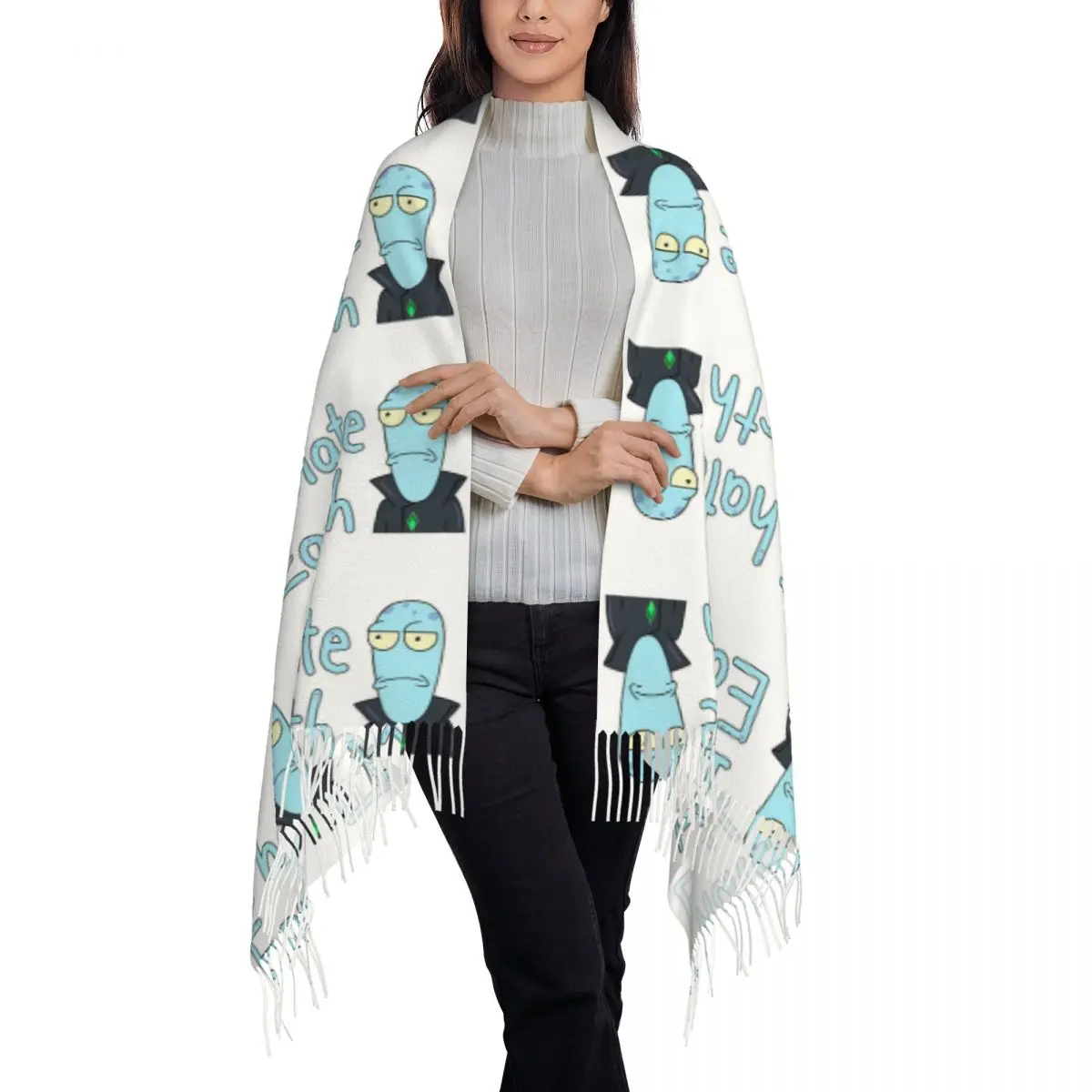 Korvo I Hate Earth Solar Opposites Cartoon Scarf Tassel Scarves Women Soft Warm Shawls and Wraps Large Fall Winter Shawl Wrap