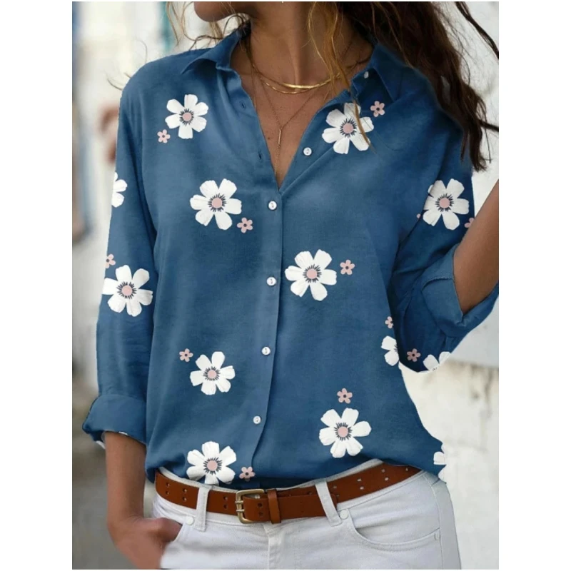 

Elegant new women's shirt top with long sleeves atmospheric flower patterns comfortable commuting style spring and autumn shirt