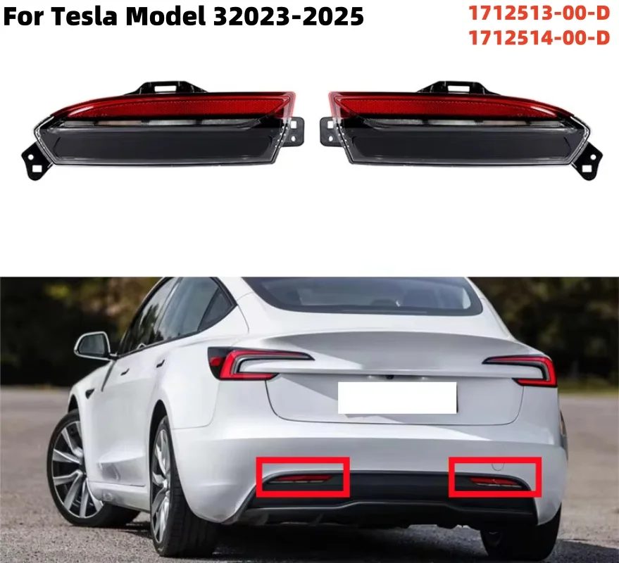 Rear Bumper LED Brake Light Assembly For Tesla Model 3 Highland 1712513-00-D 1712514-00-D 2023-2025 Stop Warning Reflector Lamp