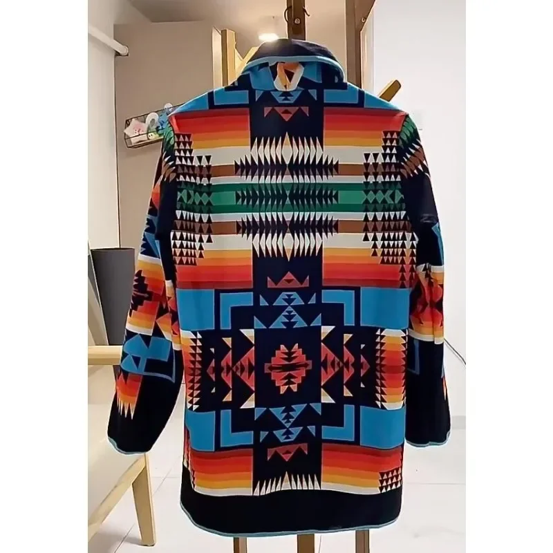 Mens Jackets And Coats Ins Spring/Autumn Printing Fashion Jacket Geometric Turn-down Collar Single Breasted Woolen Oversized Men