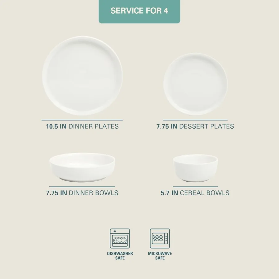 أوسلو الخزف رقاقة ومقاومة للخدش أواني الطعام خدمة ل 4 16 قطعة أطباق السيراميك والأطباق أطقم أطباق الميكرووا الأبيض