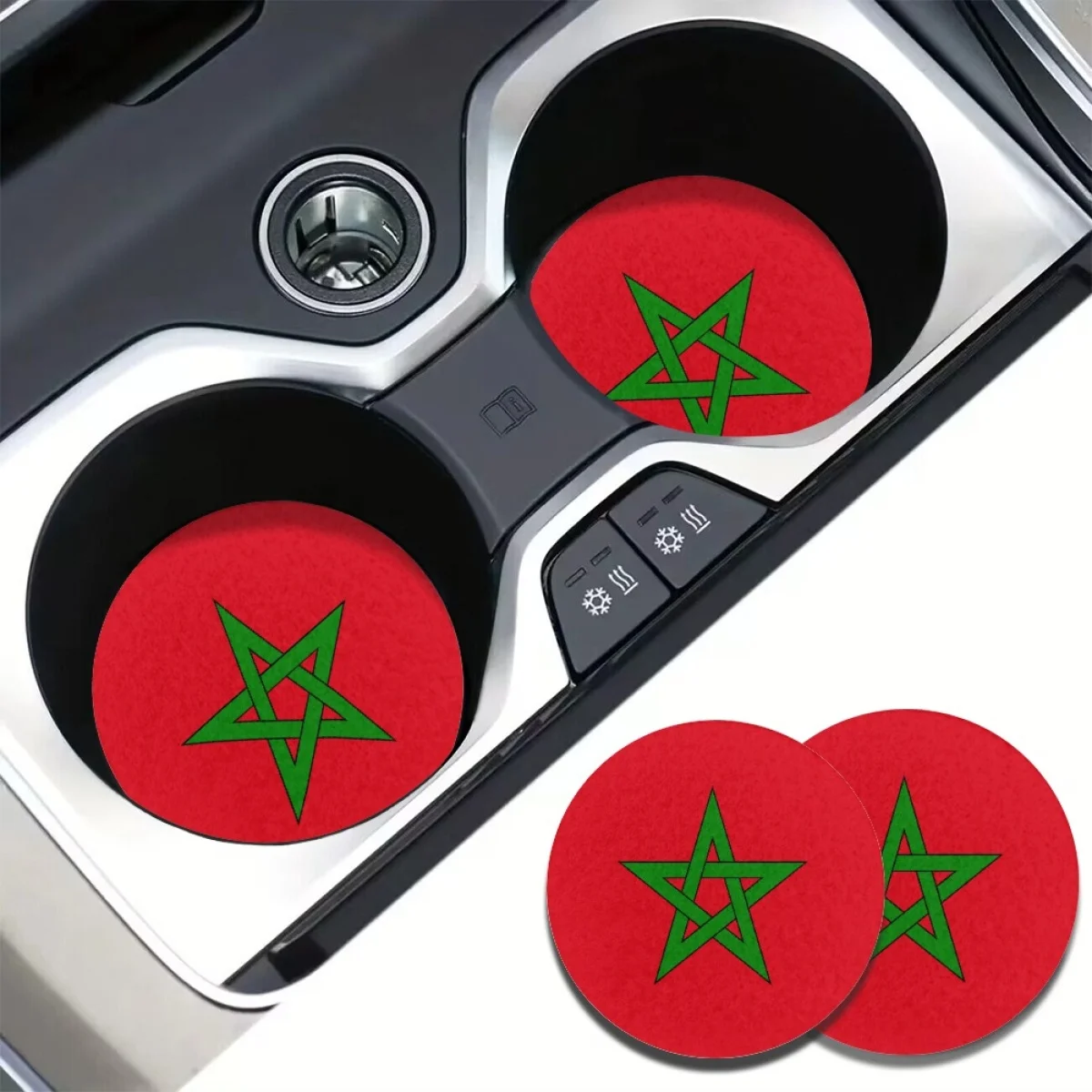 Morocco Country Flag Pattern Water Coaster for Car High Quality Washable Auto Mat Interesting Anti-dirt Soft Polyester Cup Pad