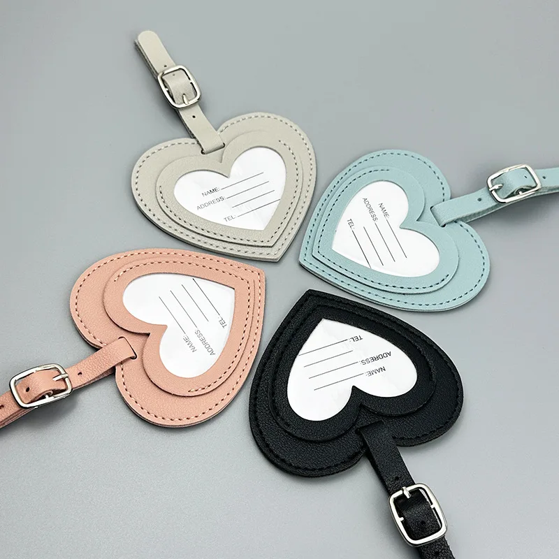 Creative Multi Color PU Heart Shaped Luggage Tag Leather Travel Suitcase Baggage ID Tag with Name Card Travel Accessories