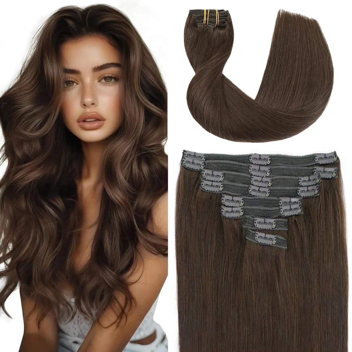 

#2 Straight Clip In Hair Extensions 100% Unprocessed Human Hair Dark Brown Clip In Human Hair Extensions 120g/8pcs Natural Color