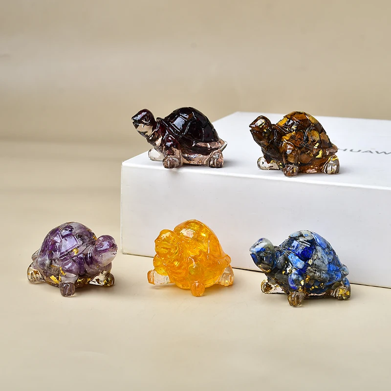 سلحفاة كريستال طبيعية مكونة من شظايا الكريستال والراتنج، وهي هدية مثالية للديكور المنزلي. #2