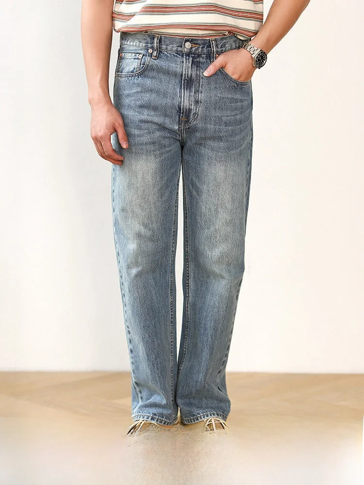 

Ретро Гонконг Sle Высококачественные джинсовые брюки из ткани с прямыми штанинами, мужские узкие винтажные джинсы оригинального дизайна, повседневные