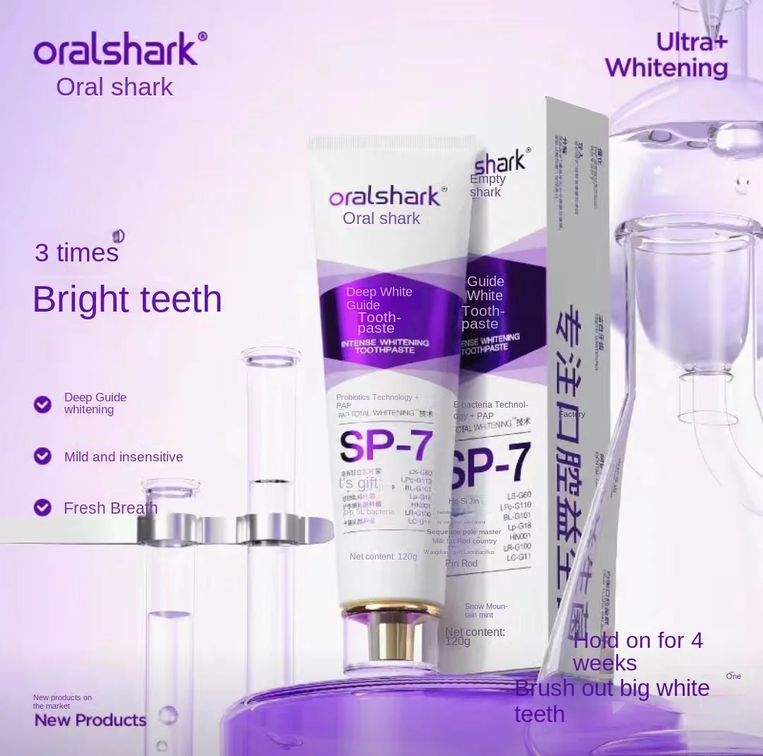 Оригинальная отбеливающая зубная паста Oralshark SP4 с пробиотиками, свежее дыхание, красные, синие, фиолетовые, семейная упаковка