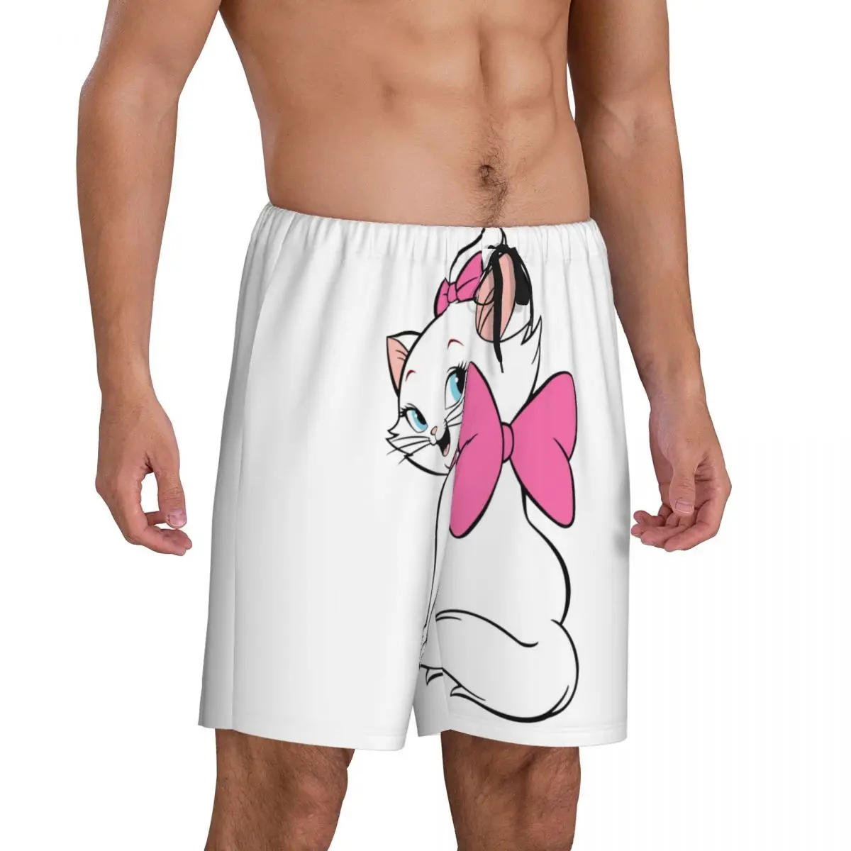 Custom Printed Men's The Aristocats Pretty Kitty Marie Cat Pajama Bottoms Sleepwear Pjs Sleep Shorts with Pockets