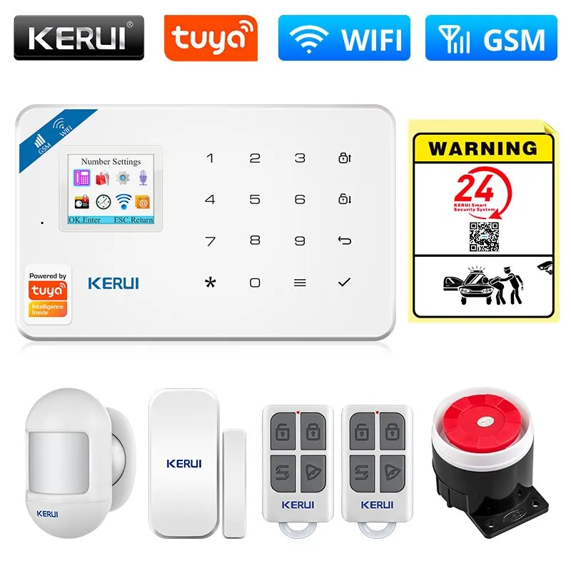 KERUI Tuya inteligentny system alarmowy WIFI GSM współpracuje z Alexa Home czujnik ruchu antywłamaniowego czujnik dymu drzwi okno aplikacja