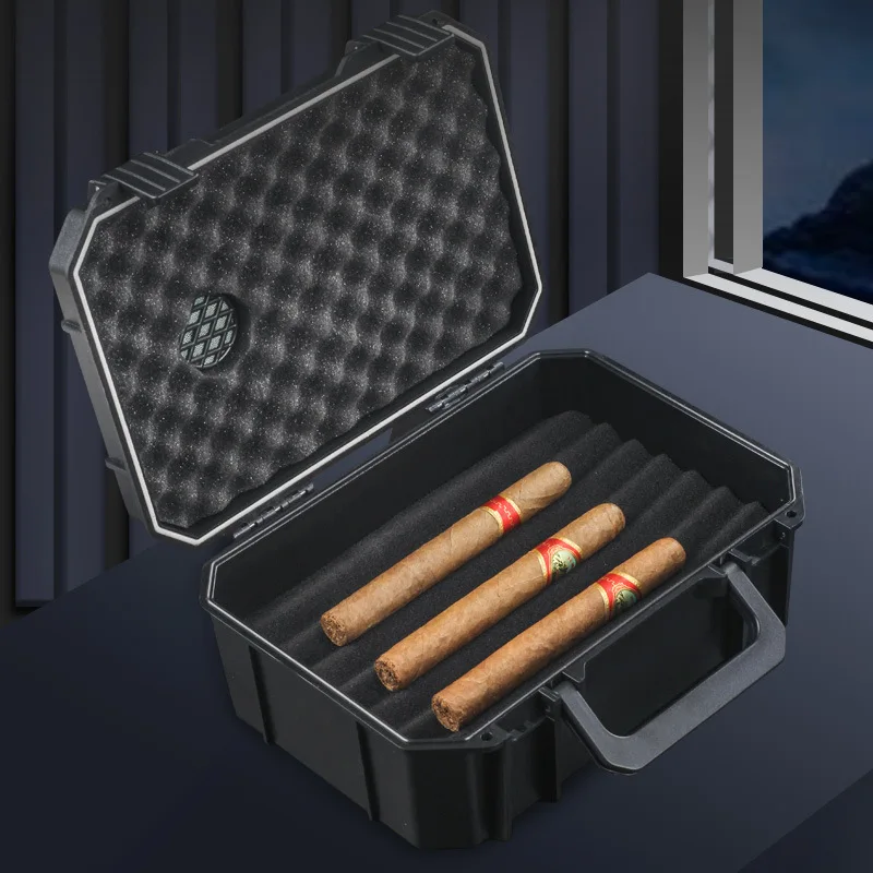 Portable Cigar Humidor Box Travel ABS Waterproof Shockproof Sponge Humidifier Hygrometer Smoking Accessories