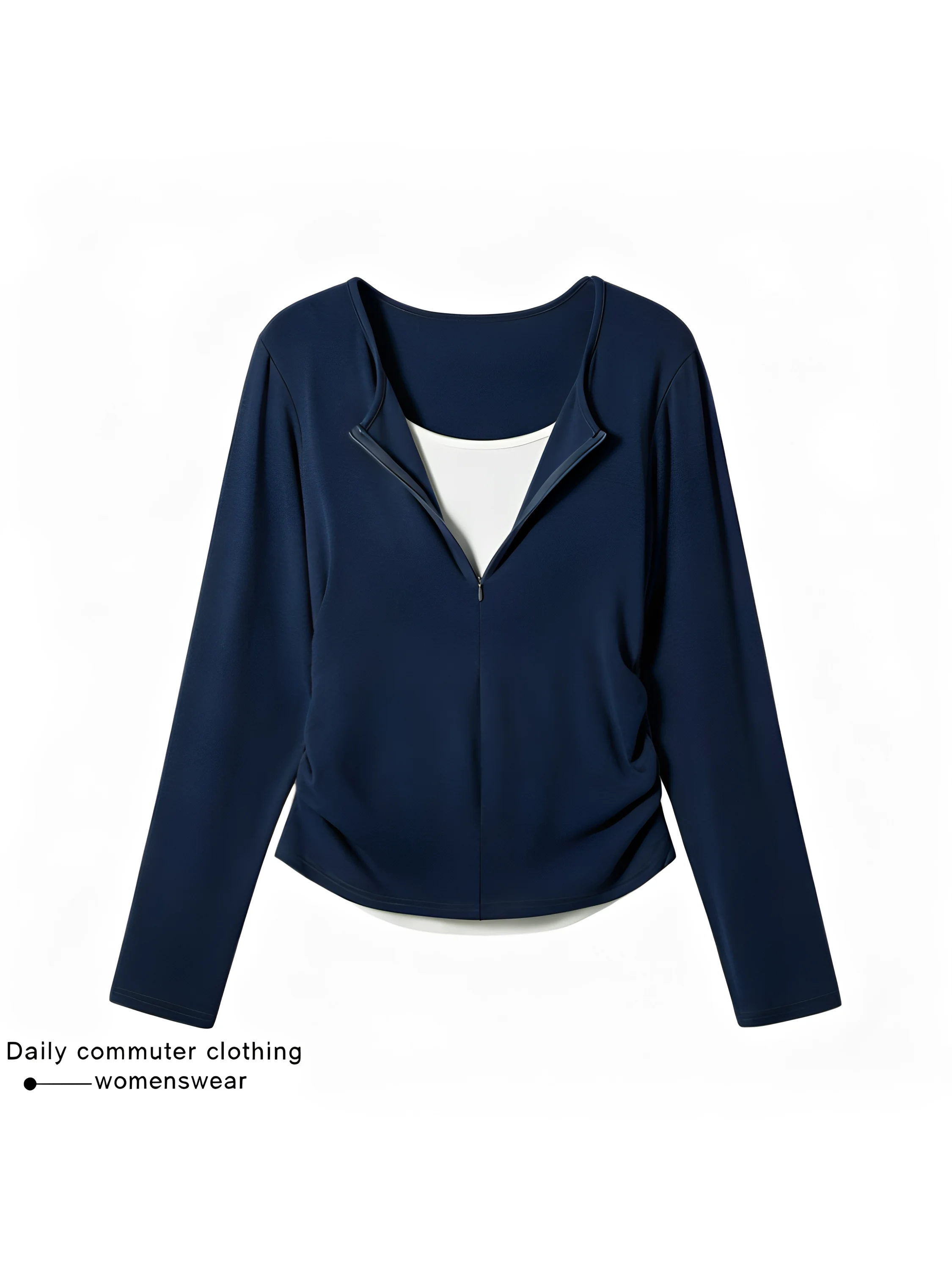 Women's Slim Fit Long Sleeve T-Shirt Base Shirt Half Zipper Inner Wear Waist Cinching Shoulder Level Top Commute Style Korean...