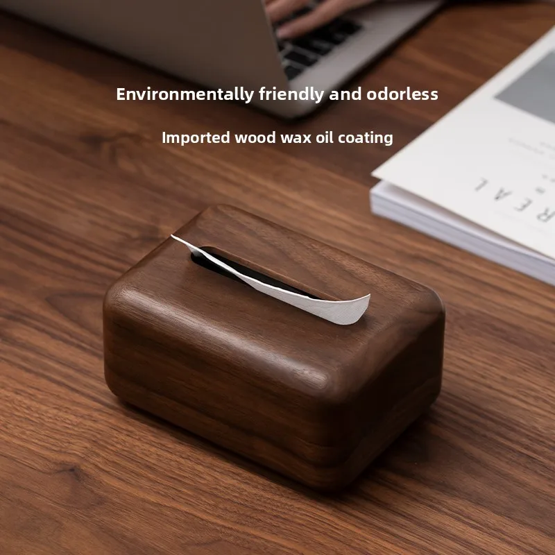 

Black Walnut Solid Wood Desktop Tissue Box Multi-Functional Desk Organizer Elegant Napkin And Tissue Storage Paper Holder