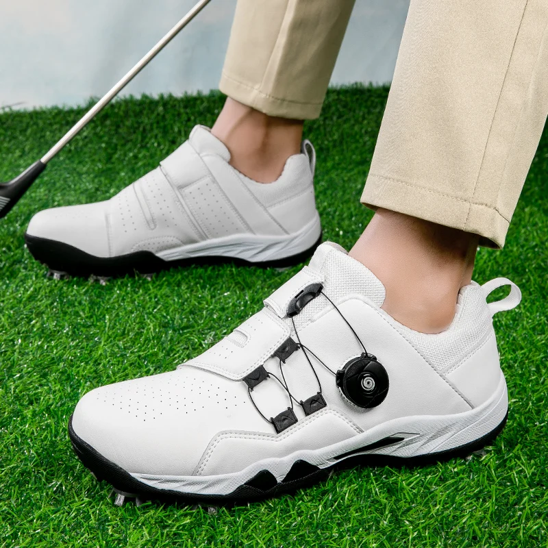 Zapatos de Golf profesionales para hombre y mujer, calzado deportivo de entrenamiento con cordones rápidos, zapatos antideslizantes con tachuelas de diseñador para caminar