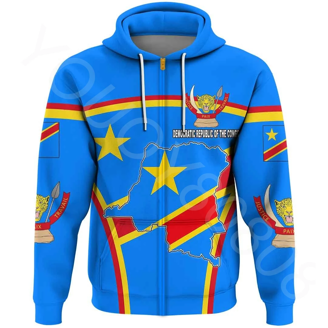 (Personalizado) Sudadera con capucha de la región africana para hombre, ropa Simple Harajuku para hombre, sudadera con cremallera DRC, jersey con