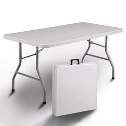 Portable Foldable Table with Handle, Camping Table, Outdoor and Indoor Furniture, Fold-in-Half Utility, Picnic and BBQ Party