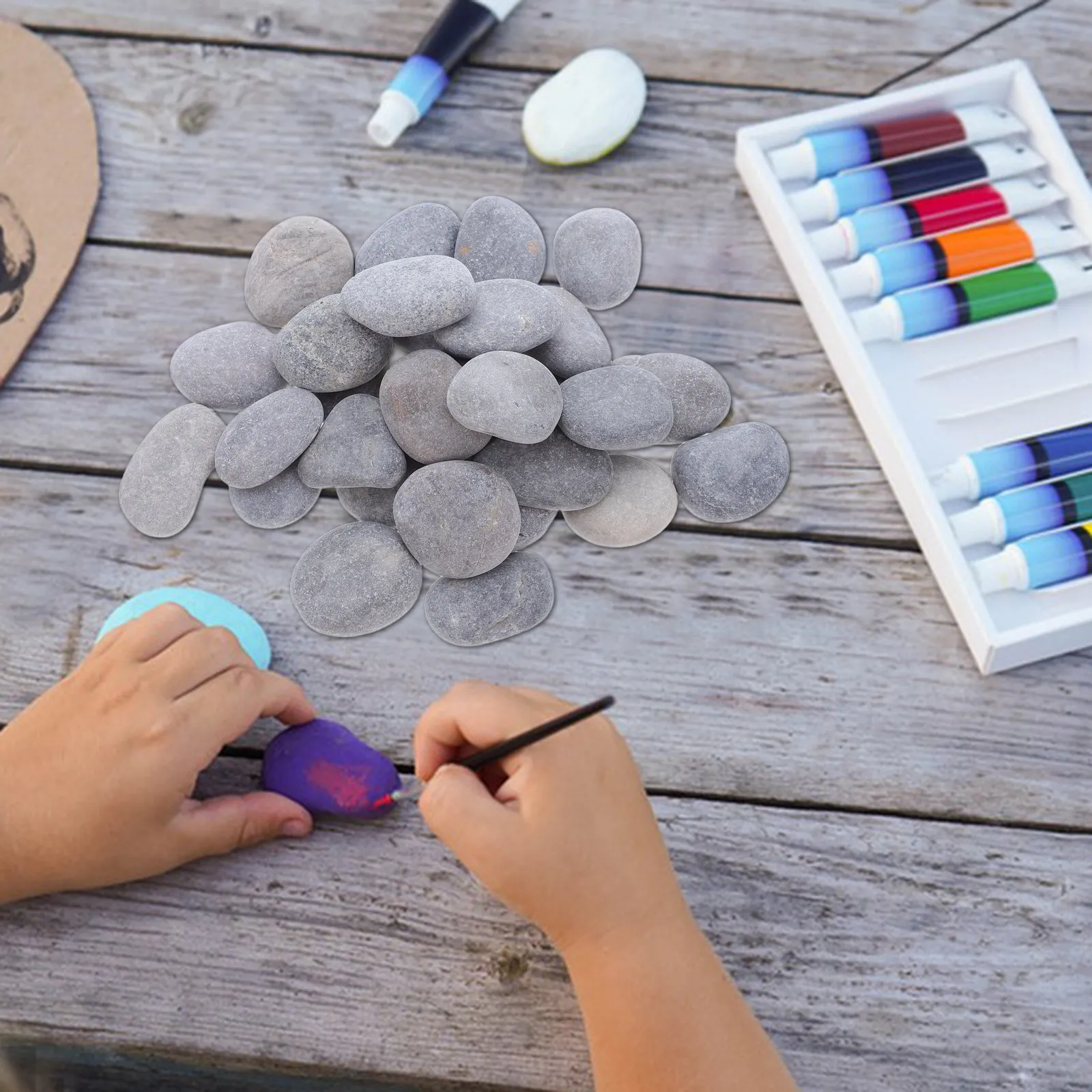 50Pcs Painting Rocks Stones Smooth Cartoon Creative Hand-Painted DIY Polishing Pebbles 1-3Cm Suitable for Children's Drawing