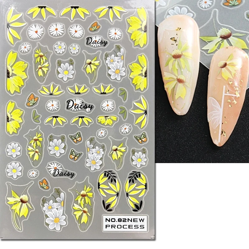 3d Nail Art Decals New Ultrathin White Petals Florals Flowers Invisible Green Leaves Nail Stickers Decoration For Manicure