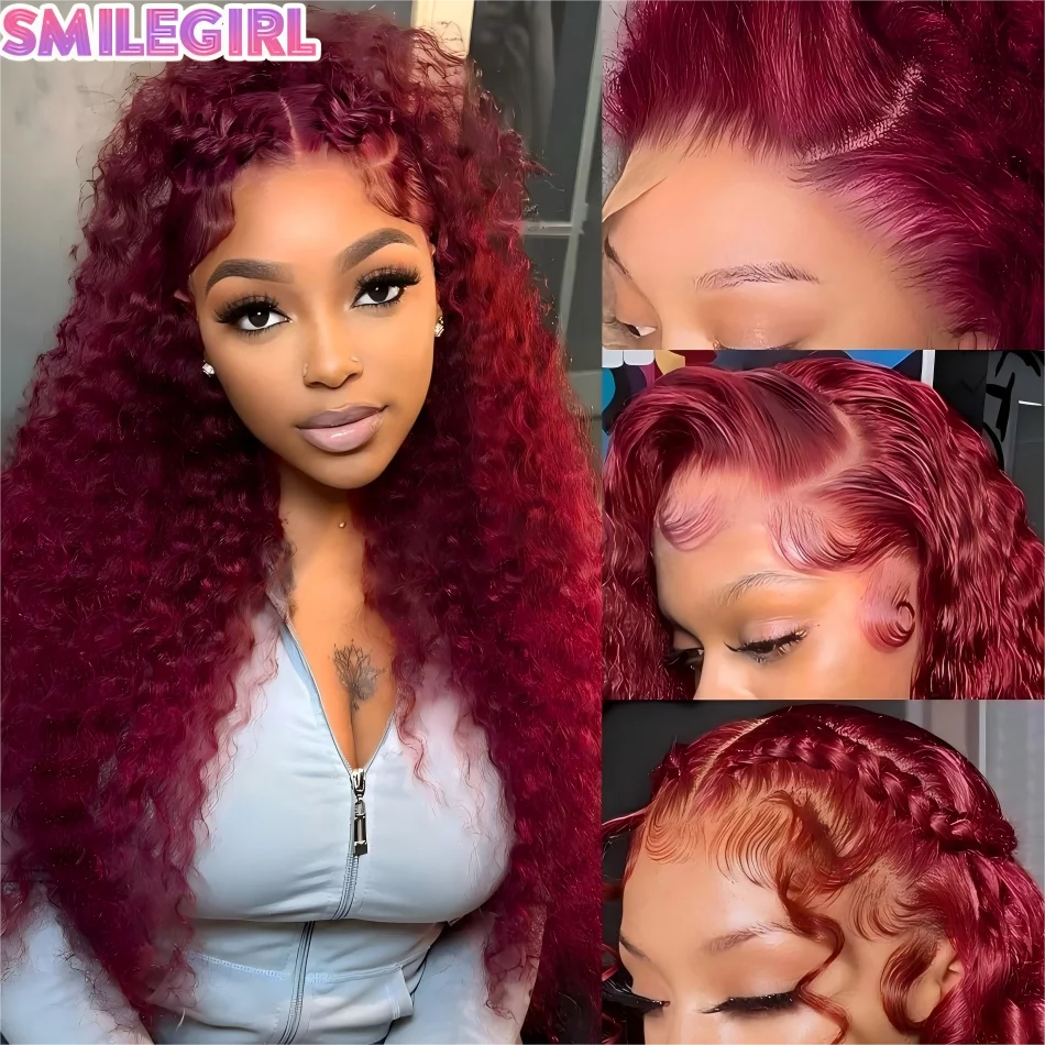 

Красные парики из натуральных волос 99J Burgundy 13X6 HD Lace Frontal, глубокая волна, кудрявые, с прозрачным кружевным фронтом, для женщин, 30 дюймов.