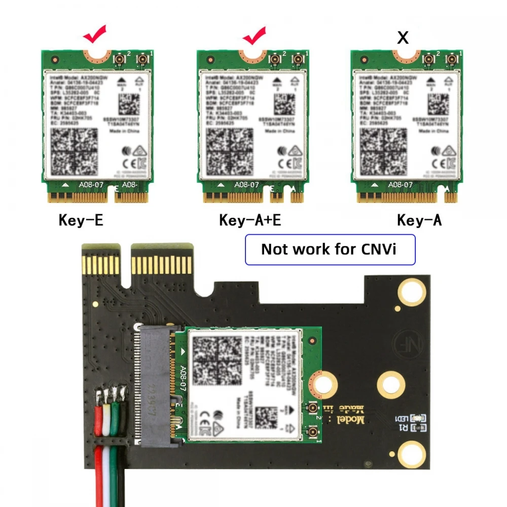 Wireless Extension Adapters NGFF A+E/E-Key WiFi Card to PCI-E Express 1x Adapter for WLAN Wifi6 Wifi7 Bluetooth