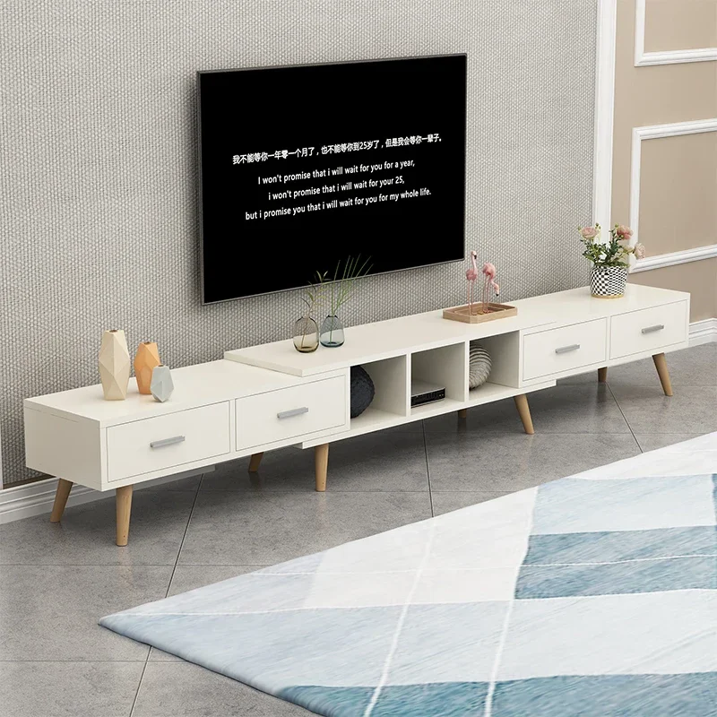 Retrátil TV Stand para sala de estar, suporte do armário ajustável, madeira Rack, mobiliário estético