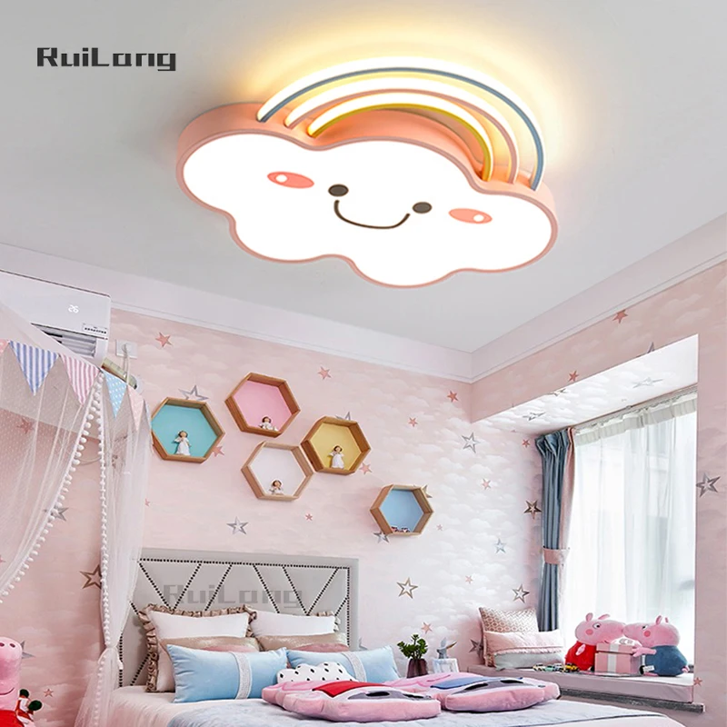 

Cartoon Rainbow Cloud Ceiling Light for Kids Room Decor Colorful Pink Chandelier Girl Boy Baby Bedroom Kindergarten Nursery Lamp