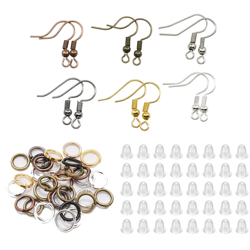 100 Pcs Set Earring Hook kit DIY Jewelry Accessories Ear Hook Single Loop Earplugs 4mm Single Loop+Large Ear Hook+4mm Ear Plug