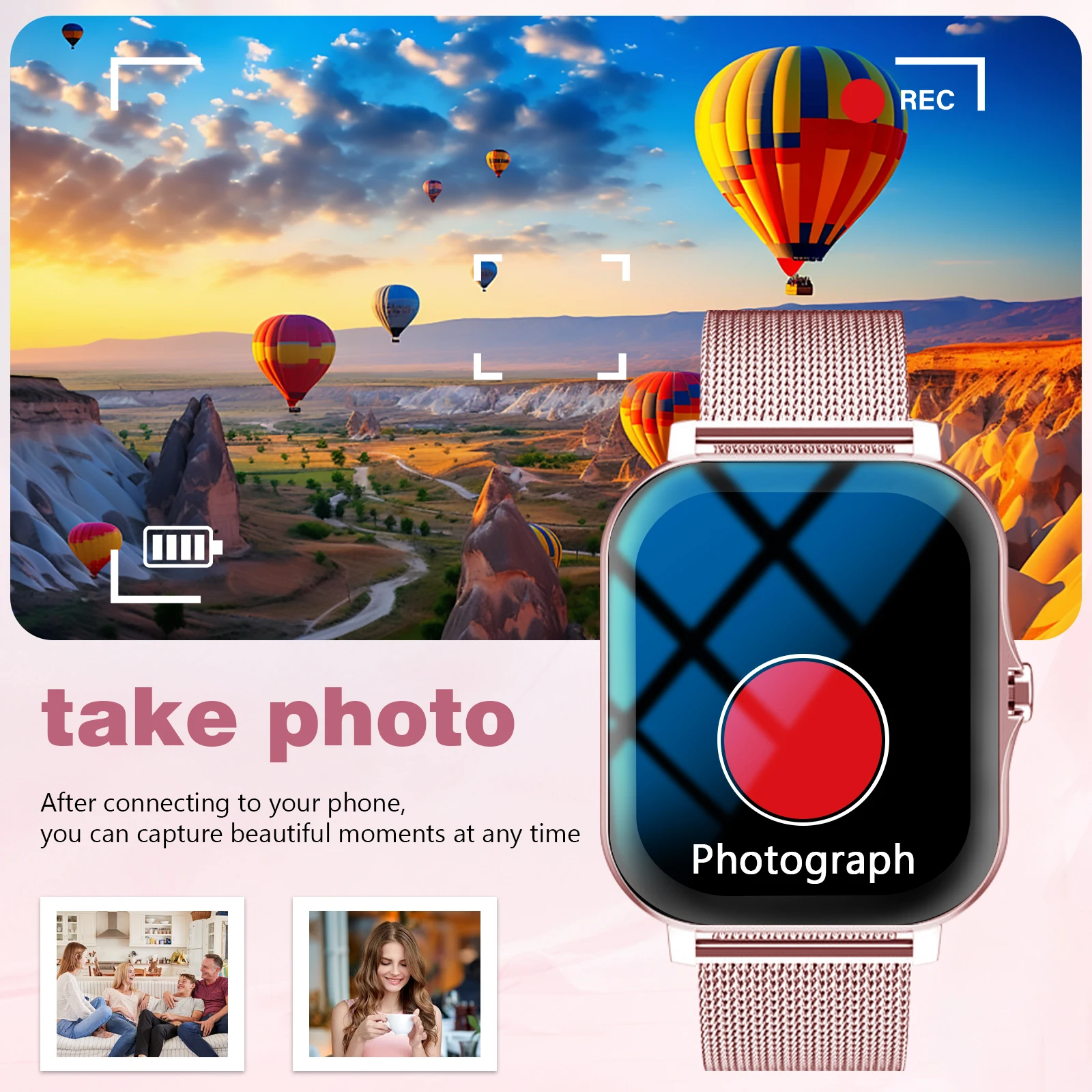 ساعة ذكية بحزام مزدوج مقاس 1.83 بوصة - شاشة عالية الدقة ومكالمات لاسلكية وخلفيات مخصصة. متوافق مع Android/iOS. اللياقة البدنية، التنبيهات، الموسيقى كون