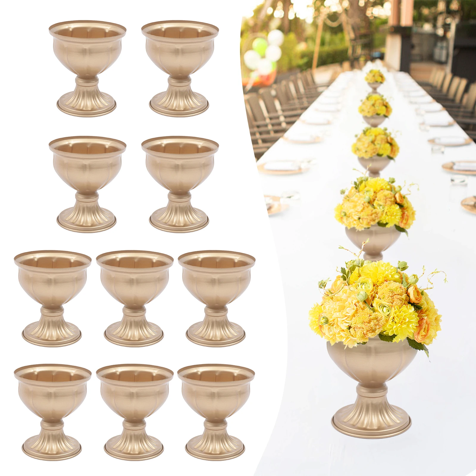 

10x Metal Urn Planter Elegant Wedding Centerpieces Vase Gold for Party