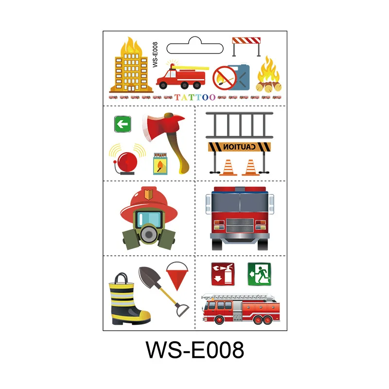 10 Pcs Firefighter Temporary Tattoos Kids Stickers  Boys Fireman Party Supplies Fire Truck Toy Favors Birthday Decorations Gifts