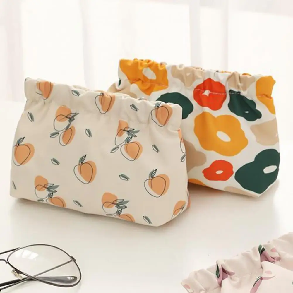 Sanitary Napkin Storage Bag Automatic Closing Large Capacity Cute Peach Printing Portable Women Change Purse Credit Card Holder