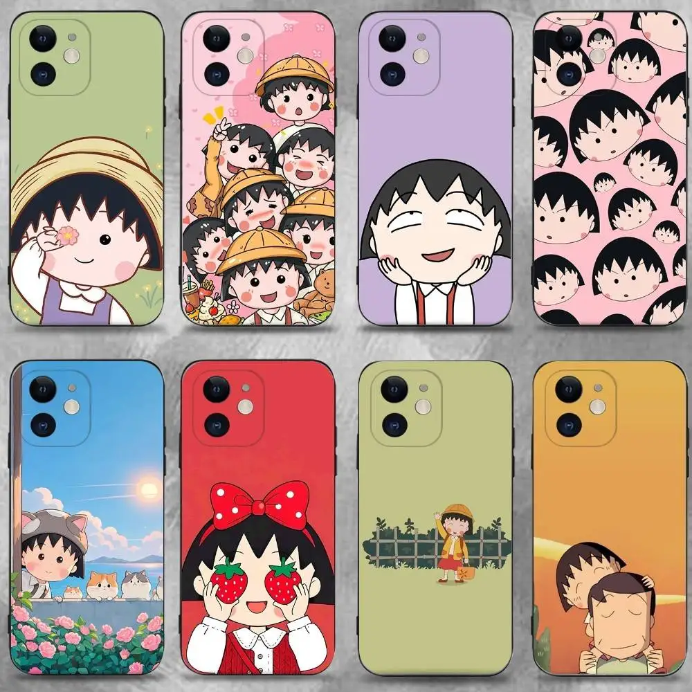 

Anime Catoon C-Chibi M-Maruko Phone Case For iPhone 16,15,14,13,12,11 Plus,Pro Max,XS,X,XR,SE,Mini,8,7,Soft Silicone Black Cover