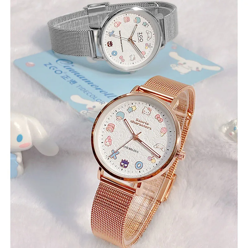 

Sanrio Hello Kitty Wristwatch Kawaii Anime New Cinnamoroll Cute Girl Student Birthday Gifts Cartoon Utility Watertight Luminous