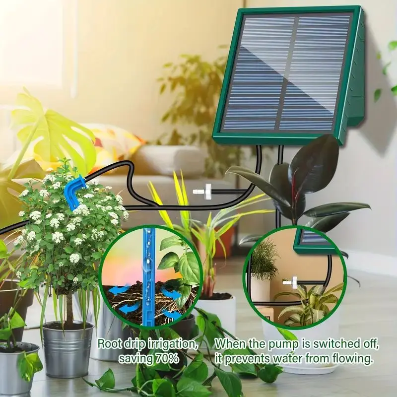New Solar Irrigation System DIY Square Solar Drip Irrigation Belt With10 Drip Heads Suitable For Gardens Courtyards Orchards