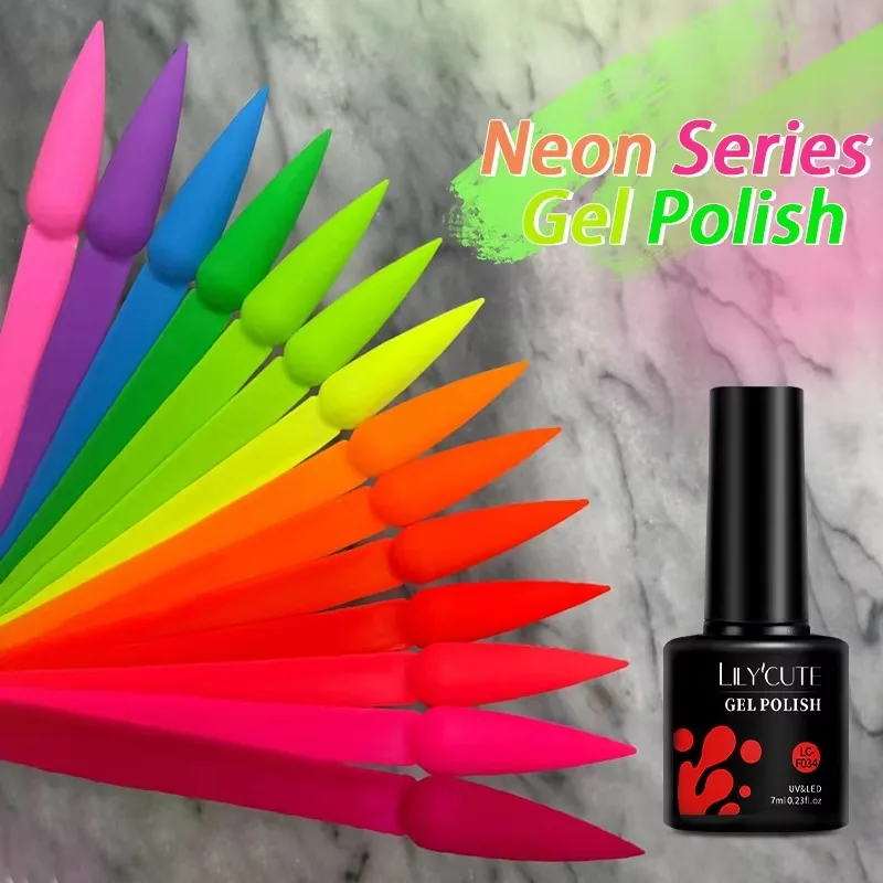 

LILYCUTE 7ML Neon Series Гель-лак для ногтей Летний цветной маникюр для дизайна ногтей Полуперманентный УФ-гель Soak Off УФ-светодиодный гель-лак для ногтей