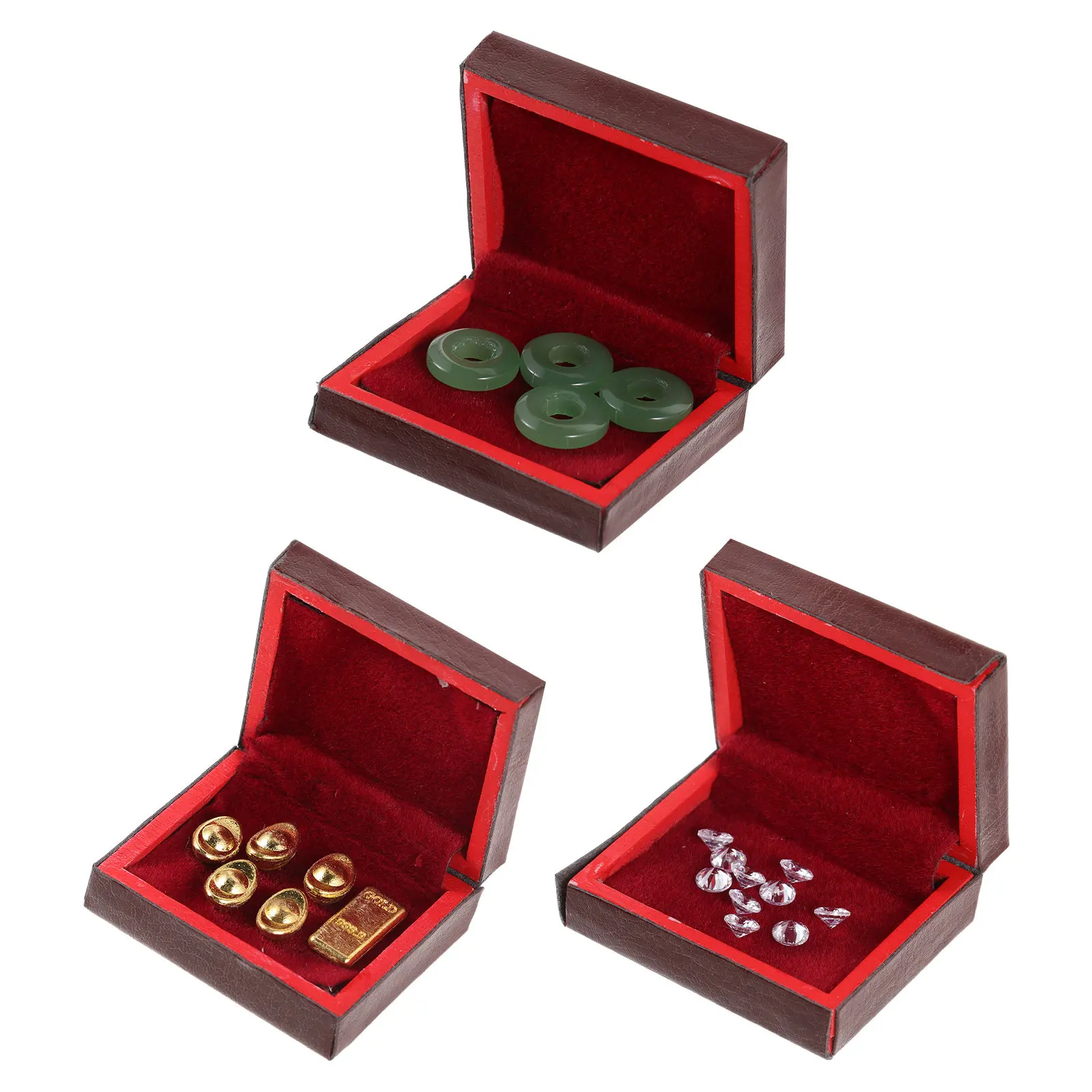 

3Pcs Miniature Jewelry Box Dollhouse: Vintage Wood Finish Treasure Organizer for Necklaces Bracelets Storage - Miniature House