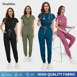 Niaahinn Zipper Neck Lab Jumpsuit Pet Grooming Nurse Uniform Onesie Short Sleeved Scrubs Workwear Health Service Nursing Clothes