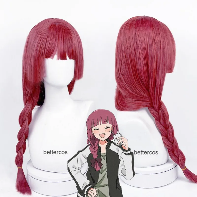Hiroi Kikuri Cosplay Wig Anime Bocchi The Rock! High Quality 65cm Long Braid Rose Pink Heat Resistant Women Rock Wigs + Wig Cap