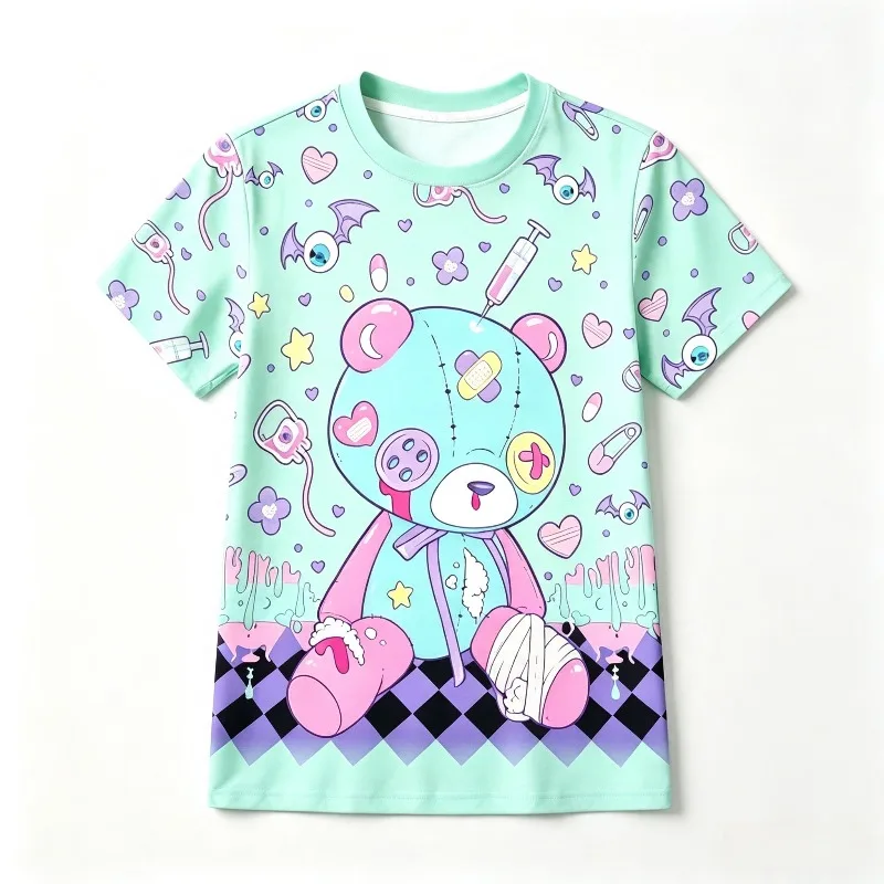 Halloween Yami Kawaii Bear 3D Print T-Shirt Creepy Cute Pastel Gothic Graphic Short Sleeve Family Matching Tee Adults Kids