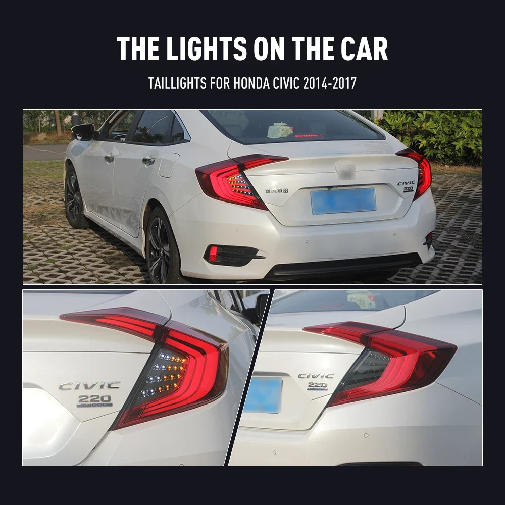 زوج من أضواء خلفية LED لهوندا سيفيك 2014-2017 DRL عكس الفرامل تحول إشارة التوصيل والتشغيل مجموعة مصابيح الذيل الخلفي للسيارة