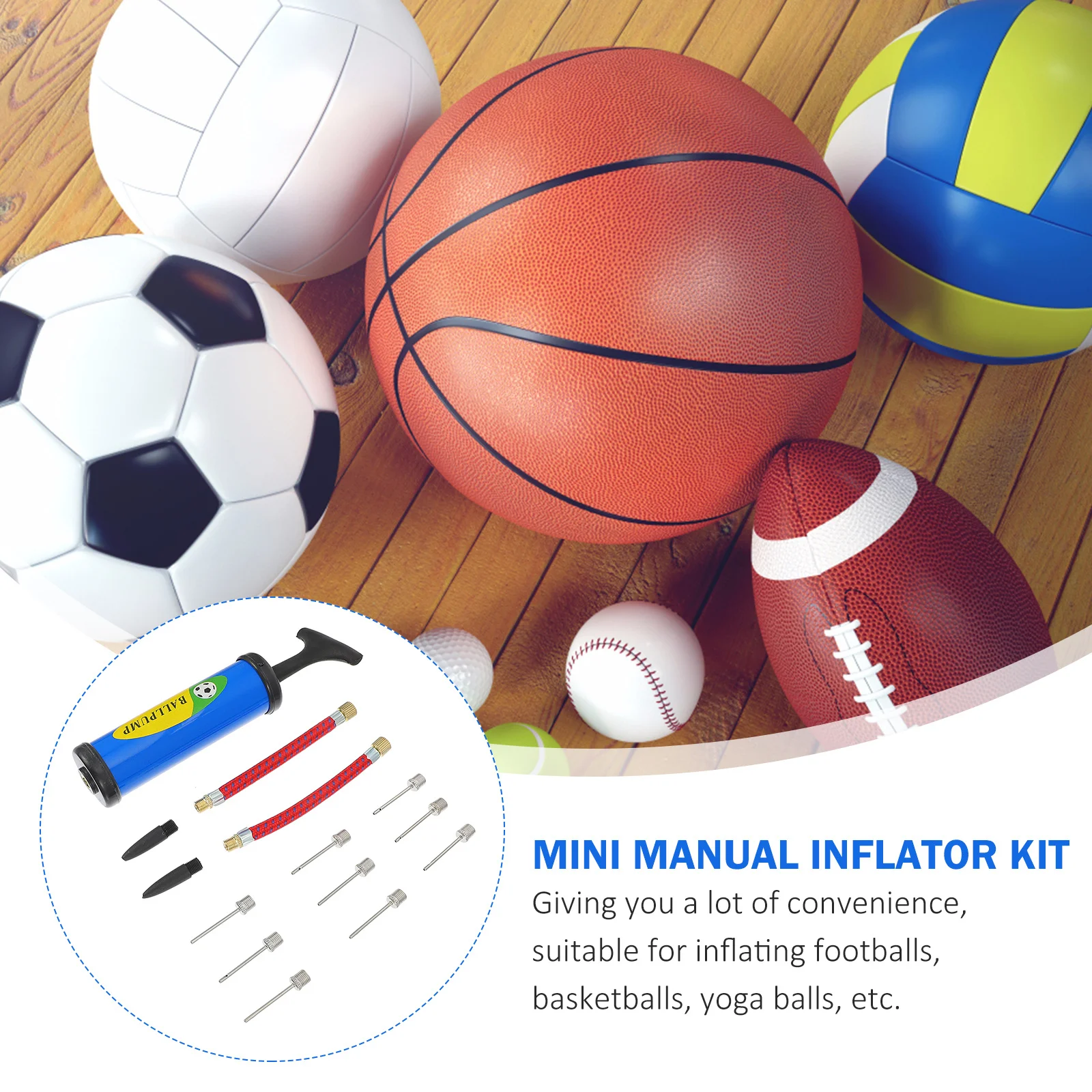 1 set mini kit di gonfiaggio manuale portatile set di pompe per palline durevole leggero calcio pallacanestro gonfiaggio mini kit di gonfiaggio manuale