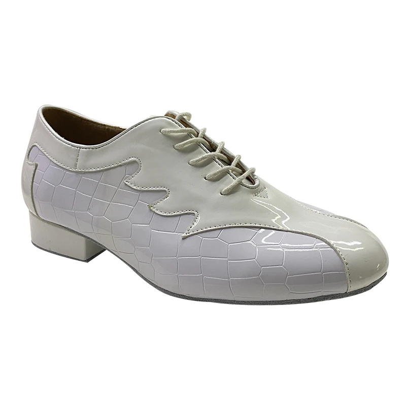 

Wedopus Customized Men's 2.5CM White Leatherette Heels Ballroom Dance Shoes Suede Sole Lace-up Modern Dancing Shoes