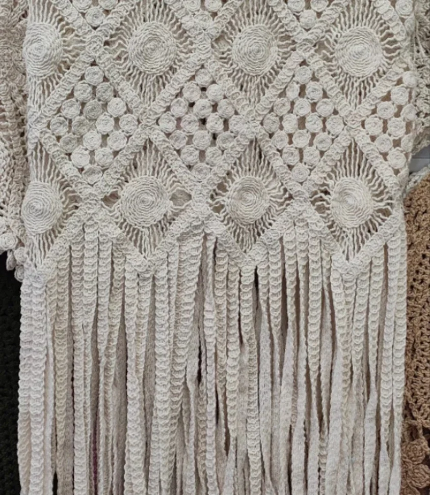 Crochet Lace ins summer cotton skirt clothing with tassel square shape dress fabric DIY women\'s cotton embroidered lace hollow