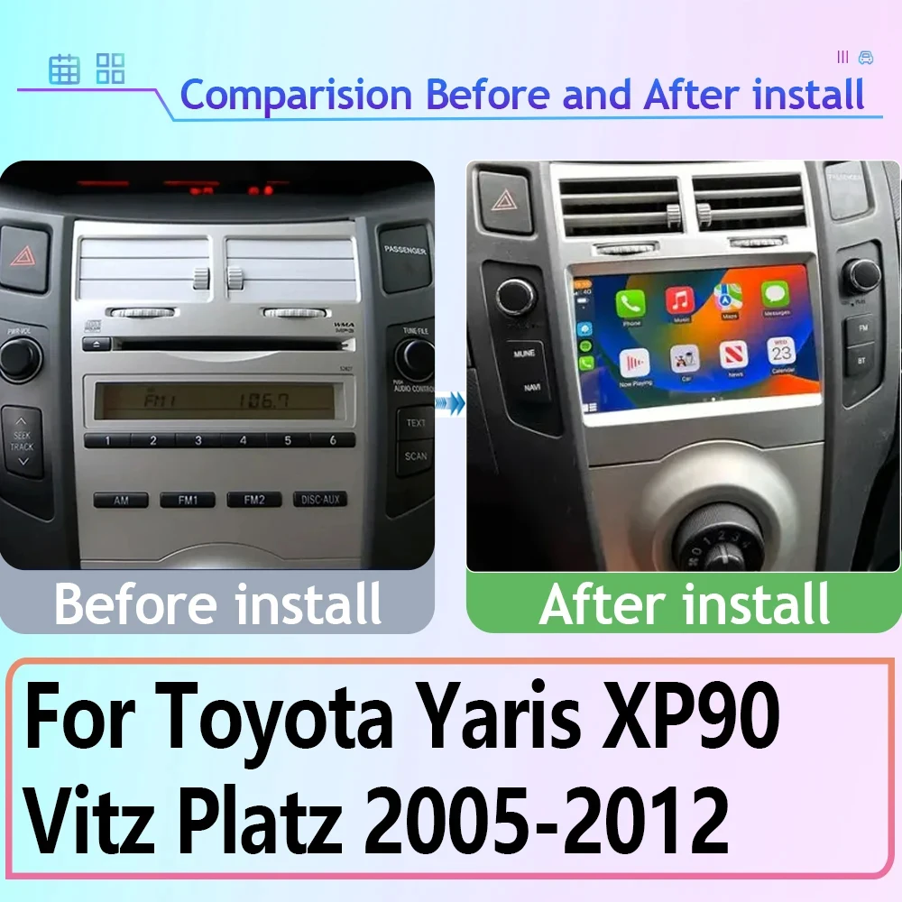 CarPlay 7'' Android 13.0 Car Android Player 8GB 256G multimedia car radio GPS WiFi For Toyota Yaris XP90 Vitz Platz 2005-2012