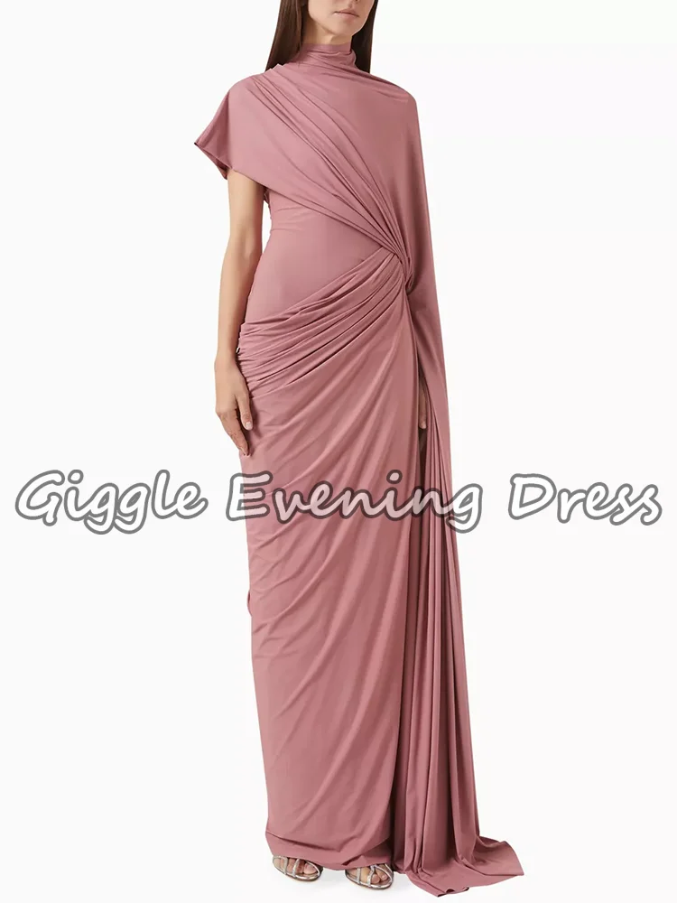 Rosa High Neck Arabisch Abendkleid für Frauen Cap Sleeve Falten Stretchy Meerjungfrau Hochzeit Party Kleid Vestido De Noche Angepasst