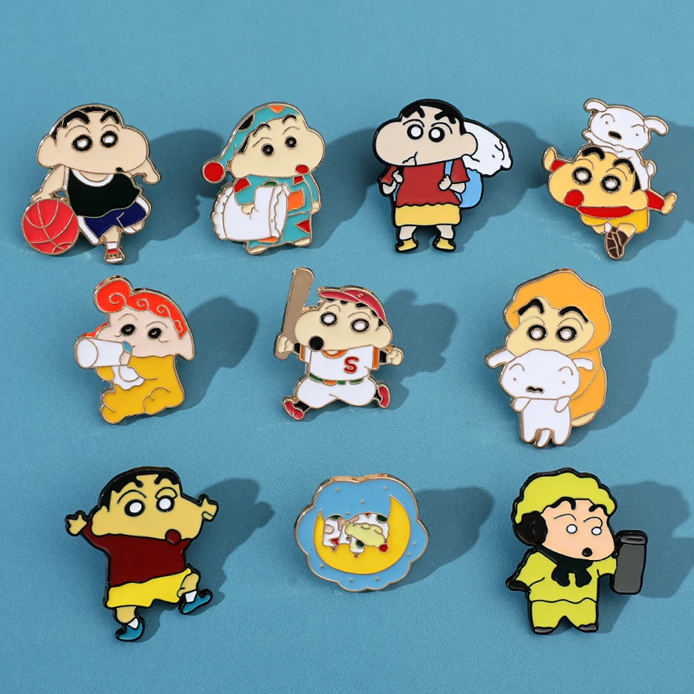 Crayon Shin-chan Enamel Pins Cartoon Cute Anime Brooch Fashion Bag Clothes Enamel Lapel Pins Accessories Kids Gifts