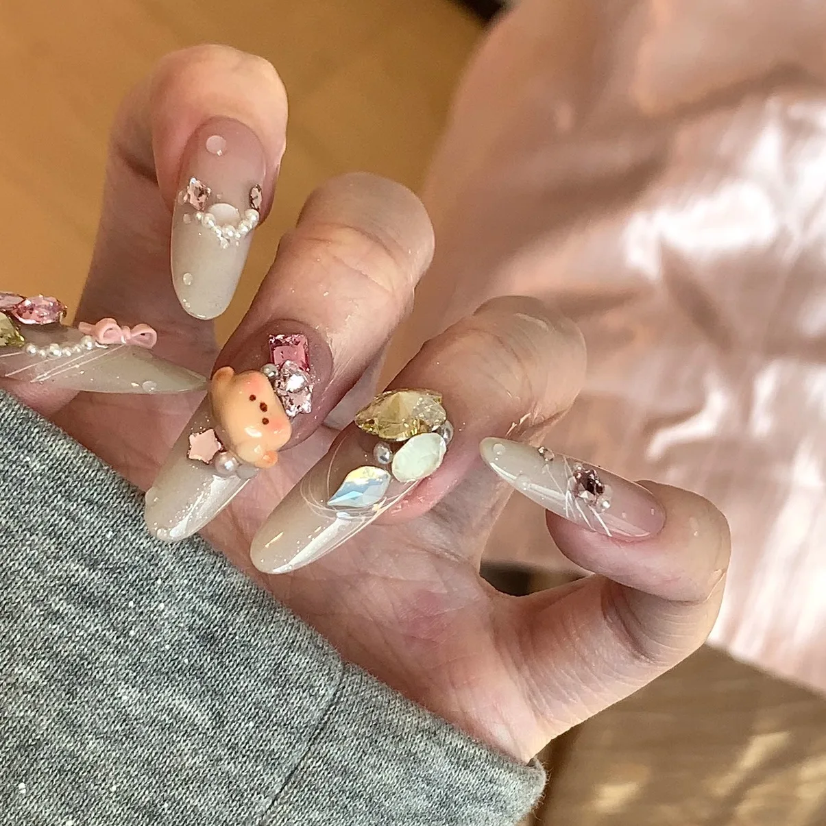 

Girl's Heart Pink White Wearing Armor Custom Nail Piece