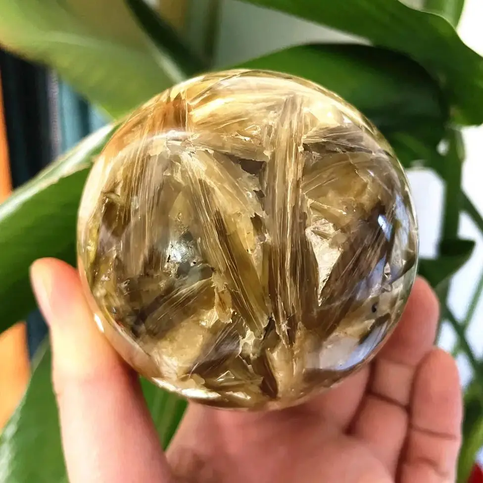 7.4cm Rare Genuine Gemstones Rock Mine Golden Mica Sphere Natural Crystals Stones Ball Collection Minerals Living Room Decor