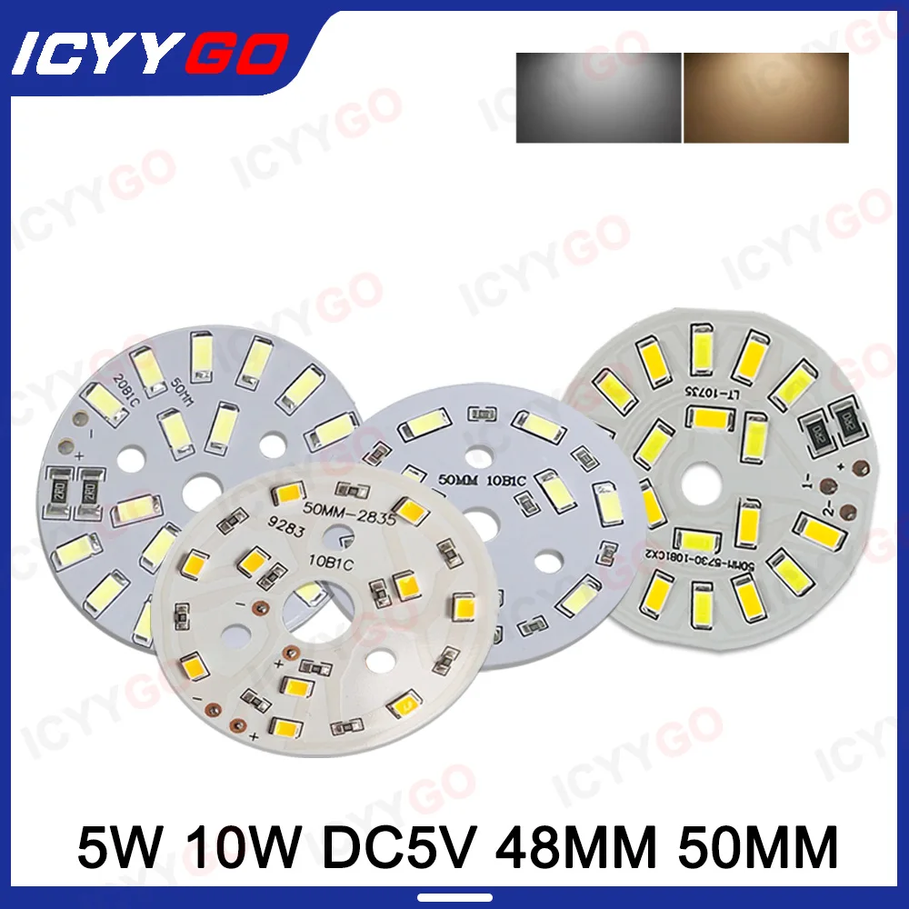 10PCS Low Voltage Driver-Free DC5V 5W 10W High Brightness 5730 SMD LED Lamp Panel Warm White 10W 50MM Lamp Panel DIY LED Bulb