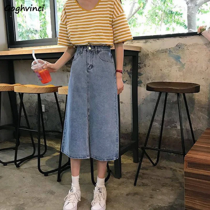 

Юбки женские элегантный дизайн модные трапециевидные универсальные синие повседневные с высокой талией простые винтажные уличные одежды в стиле Харадзюку шикарные средней длины